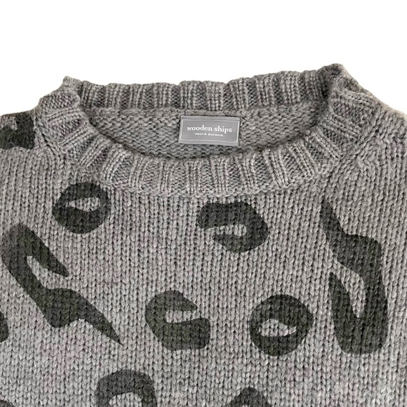 Wooden Ships Leopard Cheetah Print Sweater Mohair Wool Gray - Picture 6 of 11